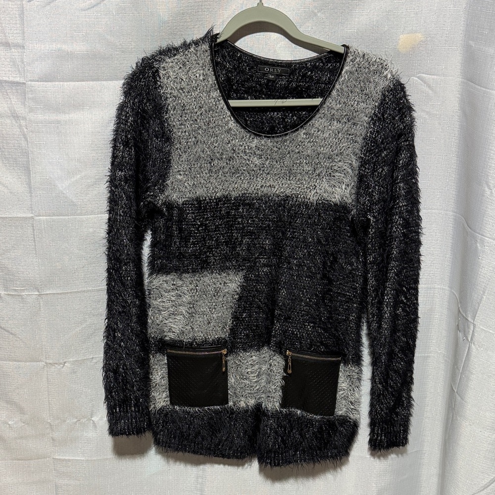 Orly Fuzzy and Faux Leather Sweater